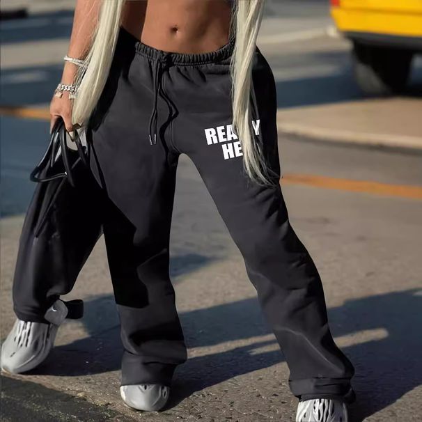 Streetwear Drawstring Pants – Soft & Breathable Straight-Leg Trousers For Women (S-XL, Cross-Print Design & Adjustable Waist)_ecoleips.com