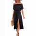 Women's Clothing New Summer Dress Off Shoulder Short Sleeve Tie Waist Slit Midi Dress_ecoleips.com