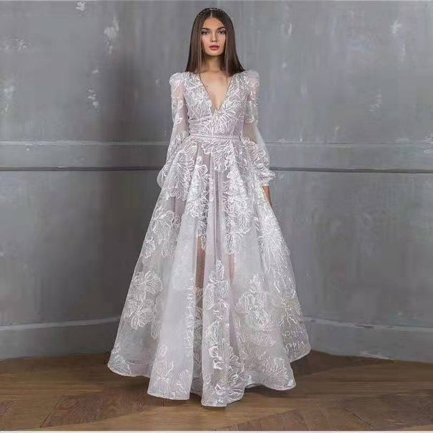 Women's Clothing New Lace Embroidered Wedding Dress Evening Dress Banquet Dress_ecoleips.com