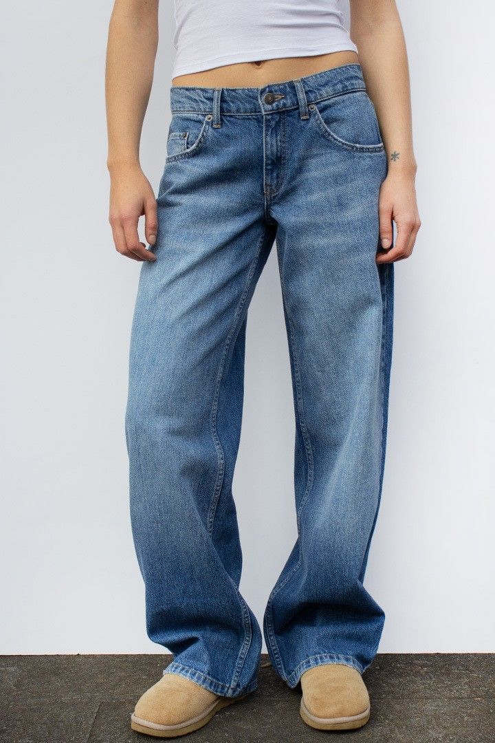 Women's Clothing Simple Mid Waist Non Elastic Straight Denim Trousers_ecoleips.com