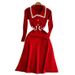 Elegant A-Line Knit Dress With Bow Collar – Chic Contrast Color Long Sleeve Dress For Women | Slimming Office & Party Wear_ecoleips.com