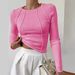 Women's Clothing Women's Solid Color Segmented Chest Shaped Long Sleeve Crew Neck T-Shirt Spring/Autumn Fashion Top_ecoleips.com