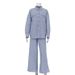 Women's Clothing New Blue Striped Lapel Shirt Long Sleeved Wide Leg Pants Suit Loose Fashion Women's Clothing_ecoleips.com