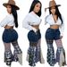 "Houndstooth Stitched Trumpet Denim Pants - Ruffled Hem & Vintage Flare (Light Blue/Dark Blue/Black, S-3XL)"_ecoleips.com