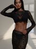Sexy Hollow Lace For Women 2025 Summer New Round Neck Slim Top + Skirt Two-Piece Set_ecoleips.com