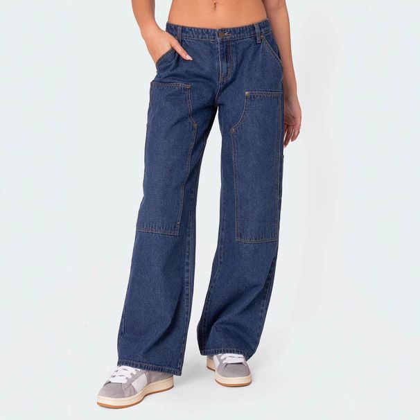 European And American Style Loose Wide-leg Silhouette Niche Women's Studded Double-knee Flared Workwear Jeans Casual_ecoleips.com