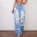 Distressed Denim Jeans For Women - High Waist Straight Leg Ripped Jeans With Vintage Wash In Blue & Grey_ecoleips.com