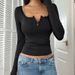 Women Y2K Lace Button Tops Autumn Spring Long Sleeve Solid Fashion T-shirts Slim Sexy Basic Pullover Shirt Casual Street Clothes_ecoleips.com