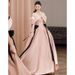 Pink Satin off the Shoulder French Style Evening Gown Elegant Sophisticated Bridal Toast Dress Summer Style Women's Clothing Wedding Party Wear_ecoleips.com