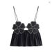 Summer Foreign Trade European And American Women's Clothing New Style Black Shiny Floral-decorated Pure Cotton Top,_ecoleips.com