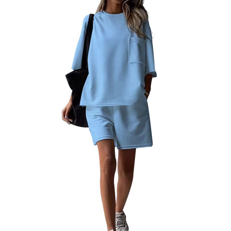 Women's Clothing Summer Women's Short Sleeve Two Piece Suit Round Neck Pullover Loose Fit Suit Set Hot Selling Casual Outfit_ecoleips.com
