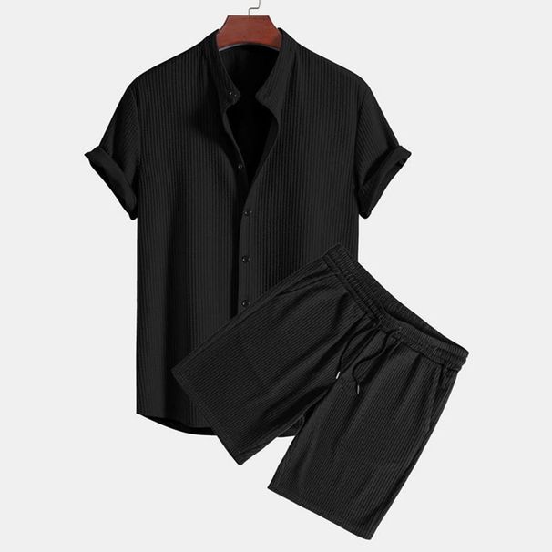 Women's Clothing Men's Casual Loose Multicolor Beach Wear Pit Stripe Short Sleeve Suit Two Piece Set_ecoleips.com
