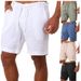 Men's Solid Color Sports Running Fitness Shorts Casual Cotton Linen Lace Up Sportswear_ecoleips.com