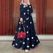 Women's Polka Dot Print Long Dress Robe Islamic Muslim Clothing_ecoleips.com
