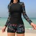 Women's Long-Sleeve Floral Print Tankini Swimsuit – High-Waisted Bikini Bottom With Double-Layer Coverage (S-Xl) – Upf 50+ Swimwear For Beach & Pool_ecoleips.com