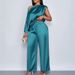 Women's Satin Short Sleeve Lounge Set Slant Neck Summer Comfort Two Piece Outfit_ecoleips.com