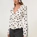 Women's Polka Dot Slim Fit Cardigan T-Shirt V Neck Pleated Fashion Top for Hot Girl Foreign Trade Cross Border Wholesale_ecoleips.com