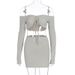 Sexy Fashion Pure Desire Style Strapless Long Sleeve Crop Top Bodycon Hip Wrap Two Piece Dress Set For Women_ecoleips.com