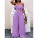Holiday Style Women's Lotus Leaf Edge Suspender Jumpsuit, Thin And Breathable, Solid Color, Suspender Wide Legs, Travel_ecoleips.com