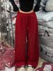 Fashion Women Elegant Spring Diamonds Red Wide Leg Pants Loose Fit High Waist Drawstring Casual Designer Lady Straight Trousers_ecoleips.com