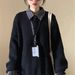 girl Black Loose Sweater For Women 2025 Autumn Winter New Lazy Feel Versatile Korean Style Polo Collar Knitted Thick Top_ecoleips.com