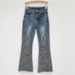 Women's Flared Nine-Point Jeans – Heavy Diamond Hollow Embroidery & Slim Fit (S-XXXL, Bluish)_ecoleips.com