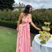 Women Splicing Ruffled Strapless Long Chiffon Fairy Dress Holiday Beach Vacation Floor Length Maxi Dress_ecoleips.com