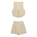 Women's Clothing Summer New Casual Suit Split Vest Linen Shorts Suit_ecoleips.com