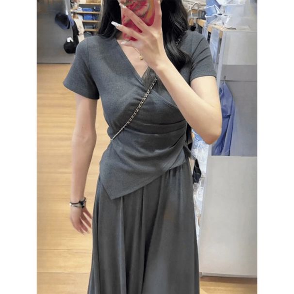 French High-End Leisure 2025 Summer New Slim Fit And Slimming Short Sleeved Top, Half Skirt Two-Piece Set_ecoleips.com