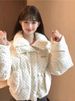Splicing Design Sense Niche Polka Dot Cotton Top Women's Winter Lamb Wool Lapel Jacket Cotton Coat_ecoleips.com