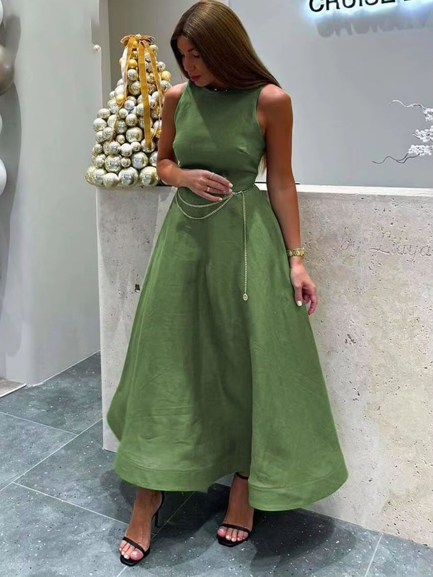 Slim Fit Solid Color Long Dress for Women Elegant Luxurious Commuter Work Autumn Spring Regular Size European American Style_ecoleips.com