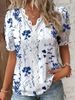 2024 Fashion Casual Vacation Shirt Women Summer V Neck Hollow Out Solid Color Blouse Female Elegant Striped Jacquard Casual Tops_ecoleips.com
