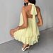 Women's Sexy Solid Color Halter Backless Belted Puff Mini Dress – Casual Resort Gown_ecoleips.com