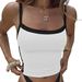American Retro Contrast Color Striped Knitted Suspenders One Shoulder Slim Fit Short Vest for Women Sexy Elastic Navel Baring Top_ecoleips.com