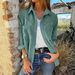 Women's Corduroy Shirt Jacket – Vintage Rivet Pocket Overshirt With British Style (S-XXL, Green/Brown)_ecoleips.com