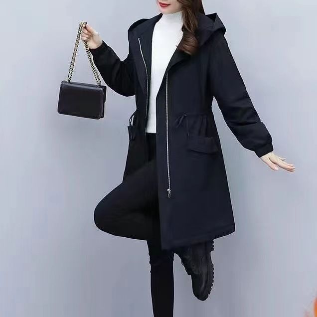Women's Thickened Fleece-Lined Hooded Trench Coat, Long Loose Fit Casual Windbreaker, Warm Winter Jacket For Students & Office Wear_ecoleips.com