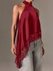 Sexy Halter Neck Lace Top for Women Backless Irregular Hem Slimming Versatile Solid Color Camisole_ecoleips.com