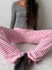 Striped Low Rise Straight Leg Lounge Pants For Women Comfortable Loose Fit Yoga Pajama Sweatpants_ecoleips.com