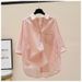 Women's Clothing Pink Striped Shirt For Women Spring New Style Literary Small Fresh Bat Sleeve Single Pocket Top_ecoleips.com