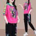 Women’s Clothing summer new sports leisure suit loose hooded printed women's design splicing tops and pants_ecoleips.com