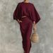 Women's Clothing European And American Style High Waisted Midi Skirt Suit For Women Round Neck Long Sleeved Loose Top Autumn New Commuting_ecoleips.com