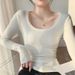 2025 High Elasticity Cotton U-Neck Base Shirt Women's Long Sleeved T-Shirt 2025 Autumn And Winter New Round Neck Sexy Slim_ecoleips.com
