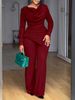 Women's Clothing Fitted Top & Flare Pants Set – Long-Sleeve Fall Outfit (S-5XL, Polyester-Spandex Blend, Wrinkle-Resistant, Casual & Elegant)_ecoleips.com