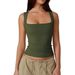 Aria Basics Aria Basics 2026 European And American Women's Clothing Short-sleeve Street Style Hot Girl Fashion Square Neck Basic Slim-fit_ecoleips.com