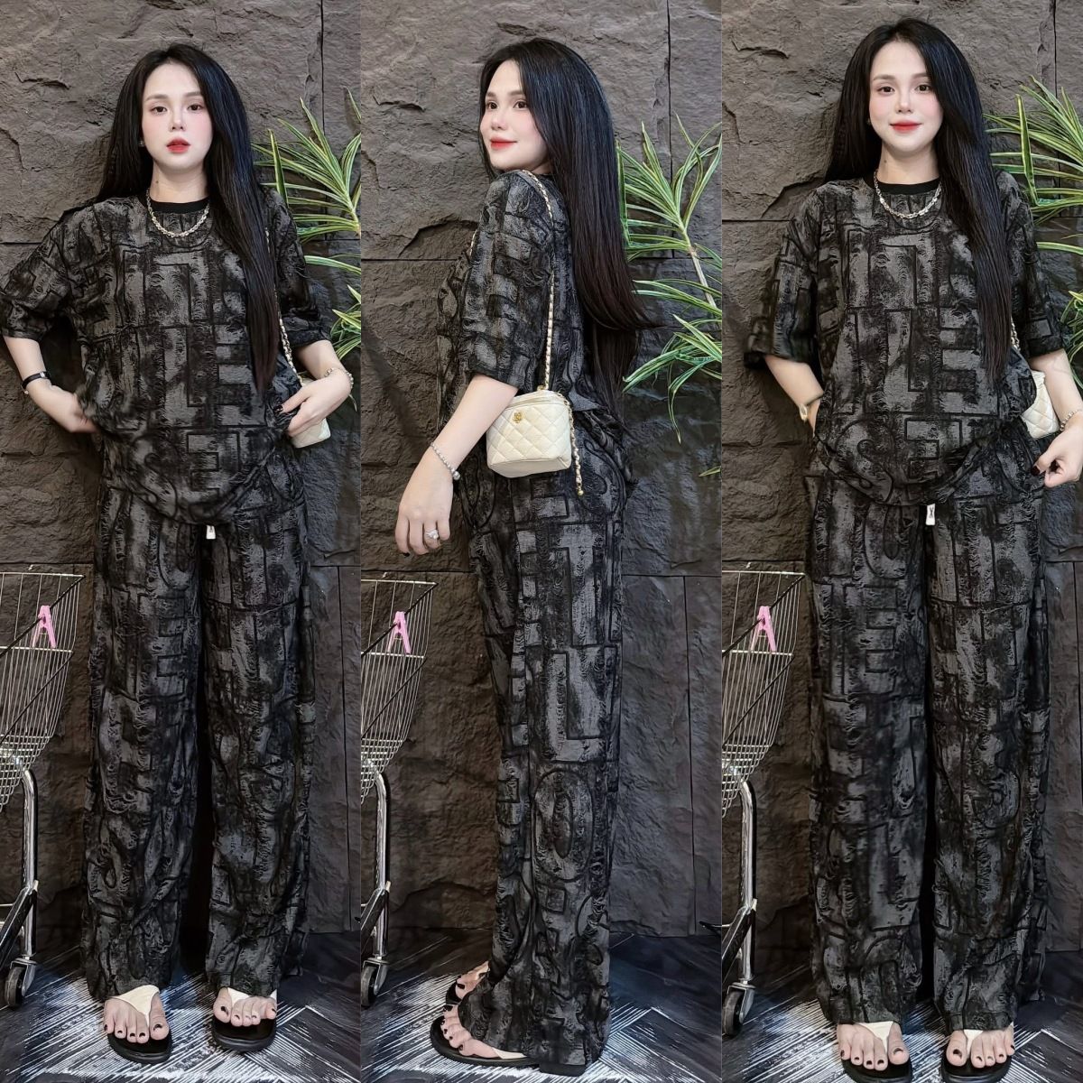 Fashionable American Style Women's Two Piece Set Letter Print Short Sleeve Top With Wide Leg Pants Summer Sporty Casual Plus Size_ecoleips.com