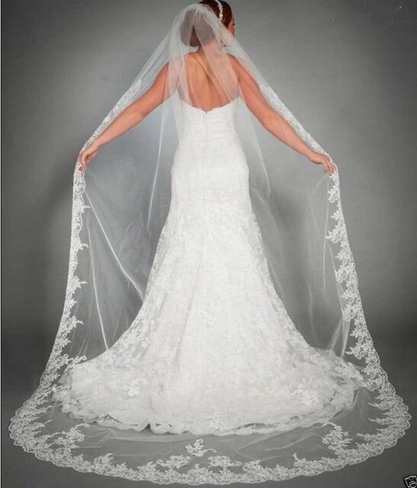 Women's Clothing White Lace Veil New Style 3 Meter Length With Hair Comb For Women Wedding Party Wear_ecoleips.com