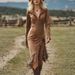 Western Cowgirl Suede Fringe Slim Fit Long Sleeve Dress – Boho Chic Streetwear With Zip Closure (Black, Dark Brown, Gray, Army Green)_ecoleips.com