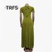Summer New Women's plus Size Dress Short Sleeve V Neck Elastic Waist Cinching Slim Fit Solid Color Versatile Dress_ecoleips.com