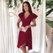 Women's Clothing Commuter Solid Color V Neck Waist Elegant V-Neck Wrap Waist Flutter Sleeve Asymmetrical Dress Office Commute & Casual Wear_ecoleips.com