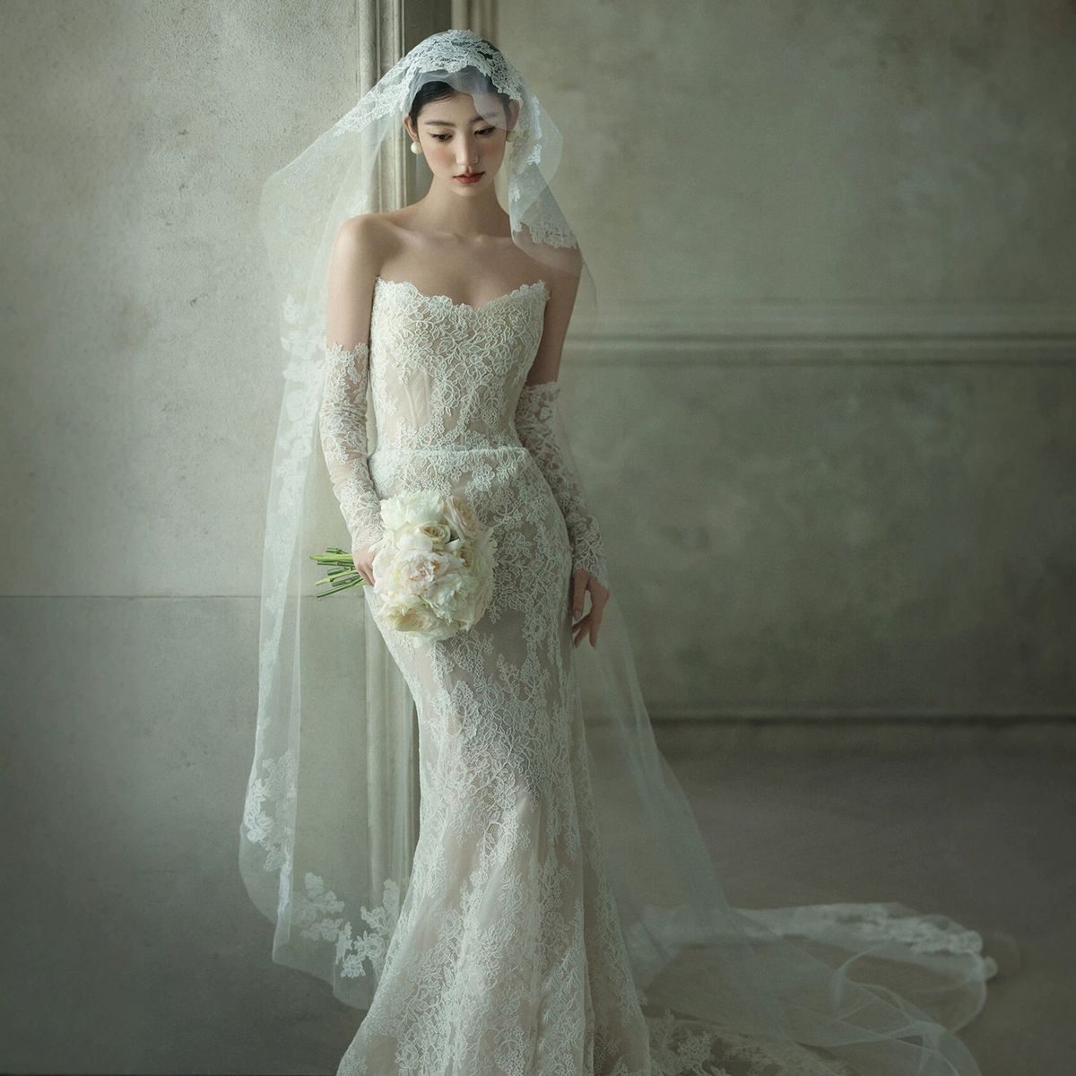 Mermaid Wedding Dress French Retro Lace Strapless Forest Style Small Train Travel Dress New Women's Clothing Party Wear_ecoleips.com